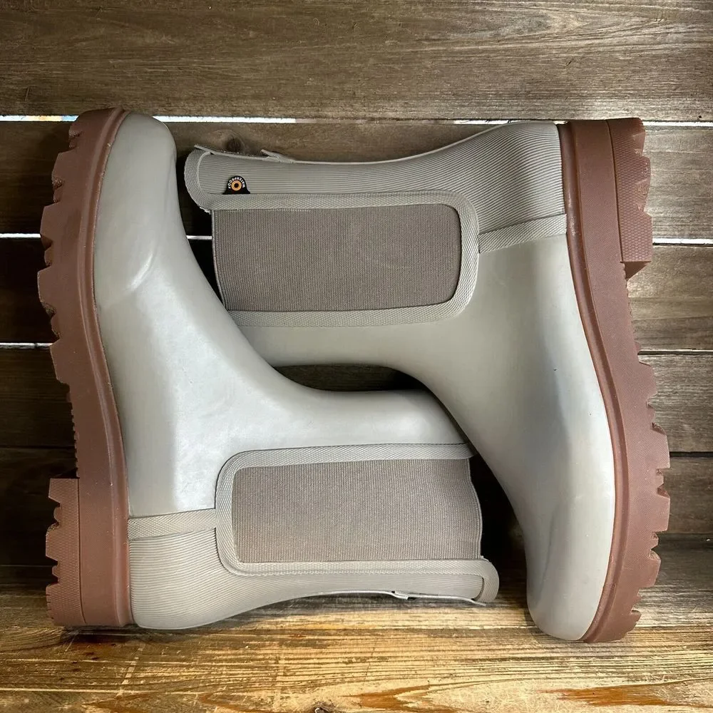 New Womens Bogs Holly Tall Chelsea Shine Taupe‎ Rain Boots Booties Size 11 M